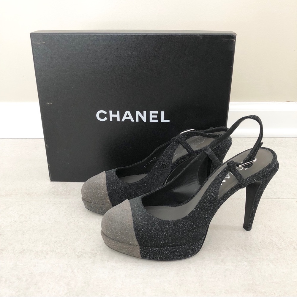 Chanel Slingback Platform Shimmer Heels